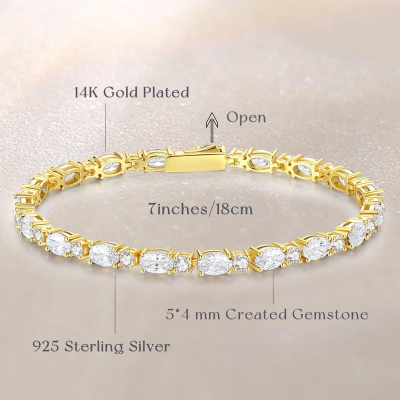 Fancime 14K Gold Plated Birthstone Bracelets 4mm Sterling Silver Tennis Bracelets Gold Bracelets Birthday Jewelry Gifts for Women 7" - Image 3
